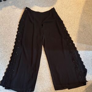 Elegant Black Wide-Leg Pants with Lace Detail